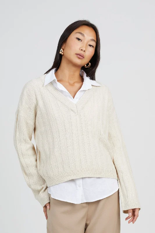 BOXY WIDE SLEEVE RIBBED JUMPER, STONE Plaid Sweater Polka Dot Checkered