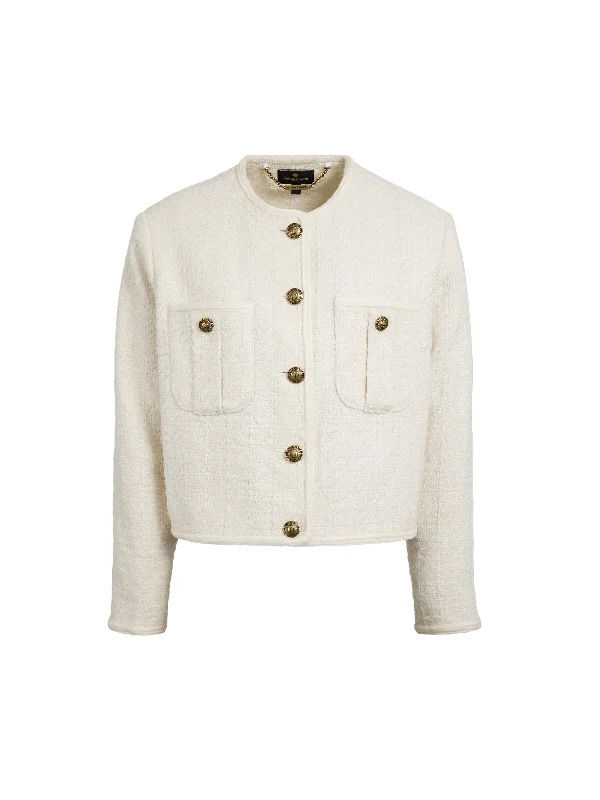 Esme Boucle Jacket - Ecru Nylon Fabric Polyester Fabric Spandex Fabric