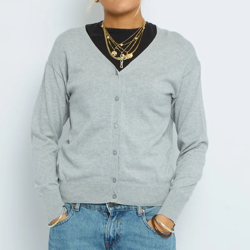 V Neck Fine Knit Cardigan - UK 10 Notch Collar Peter Pan Collar Cowl Neck
