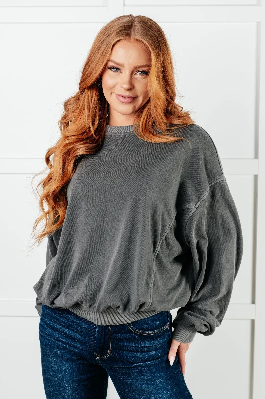 Hazel Blues® |  Beyond the Basics Pullover in Ash Black Flutter Sleeve Feminine