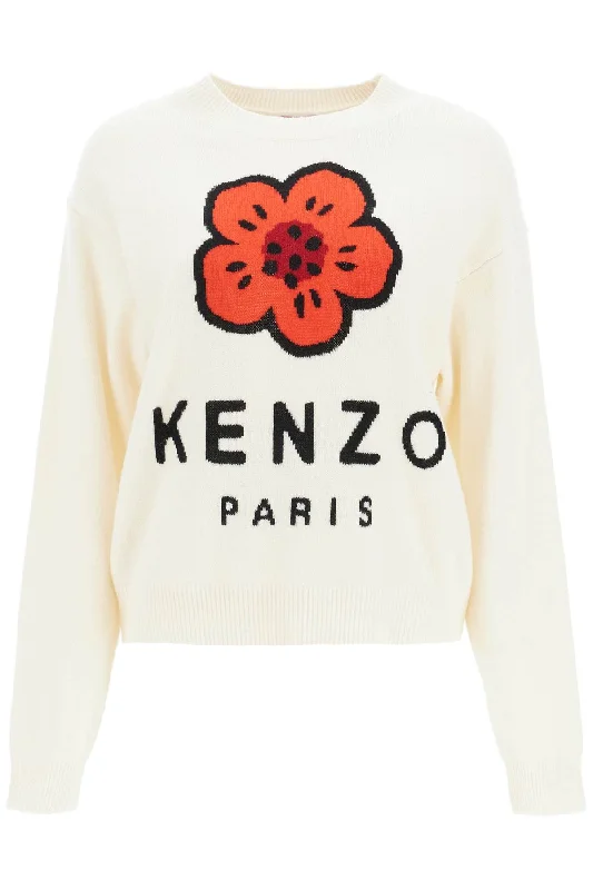 'boke Flower Wool Pullover  - White Button Front Sweater