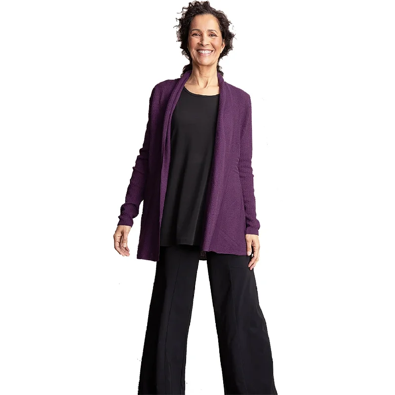 Women's Habitat Hidden Perfect Swing Cardigan Eggplant Terry Terry Cloth Terry Knit