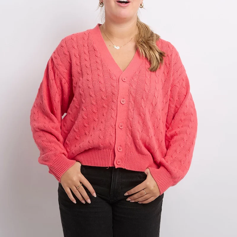 Cable Knit Cardigan - UK 14 Boxy Cardigan Fitted Cardigan A-Line