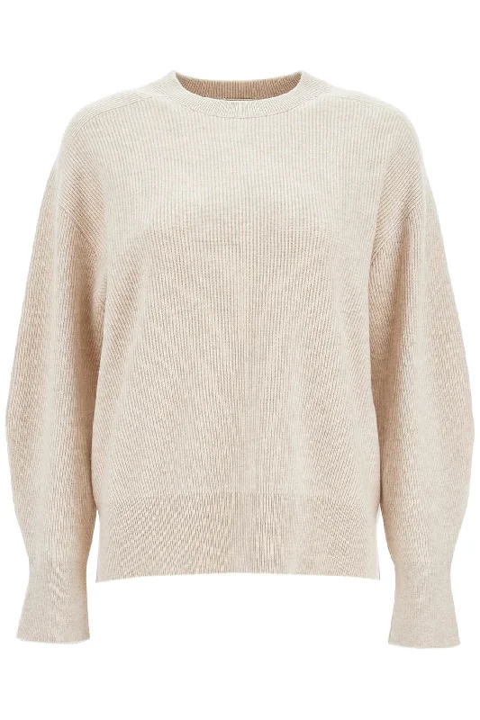 Cashmere Boxy Pullover  - Beige Bishop Sleeve Elegant