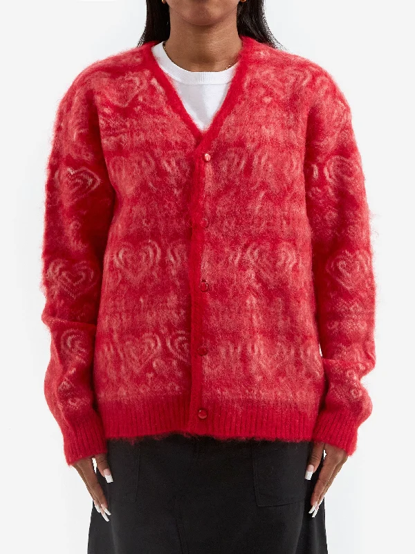 Needles Mohair Heart Cardigan W - Red Fleece Cardigan Nylon Polyester