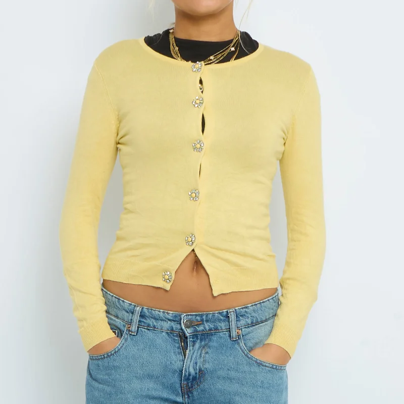 Buttoned  Fine Knit Cardigan - UK 6 Bright Pastel Dark