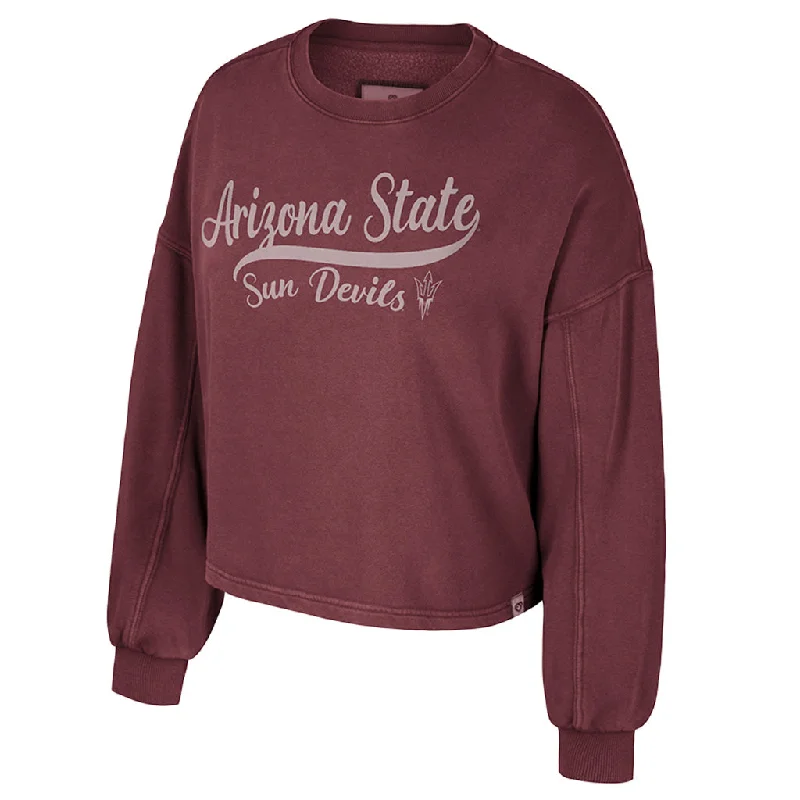 NCAA Arizona State Sun Devils Women's Colosseum Taha Washed Fleece Pullover Crewneck Puff Sleeve Stylish