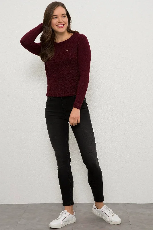US Polo Assn. Slim Fit Pullover with USPA Metal Logo - Women Deep Neck Pullover