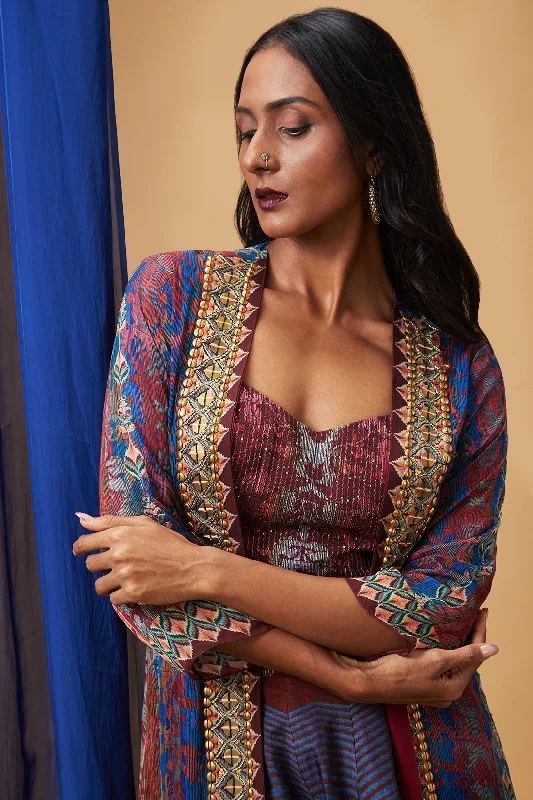 Adah Embroidered Co-ord Set With Jacket Front Pockets Side Pockets Patch Pockets