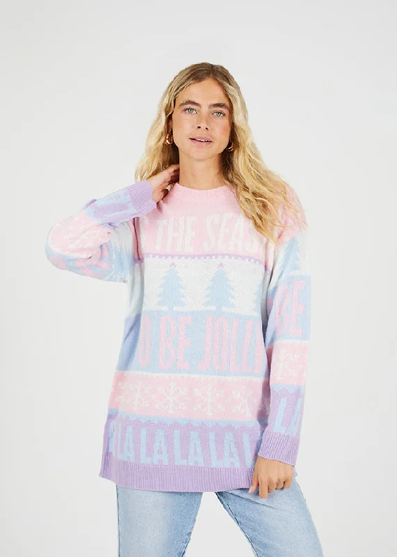 OVERSIZED CHRISTMAS TUNIC JUMPER, PASTEL High Neck Crew Neck V-Neck