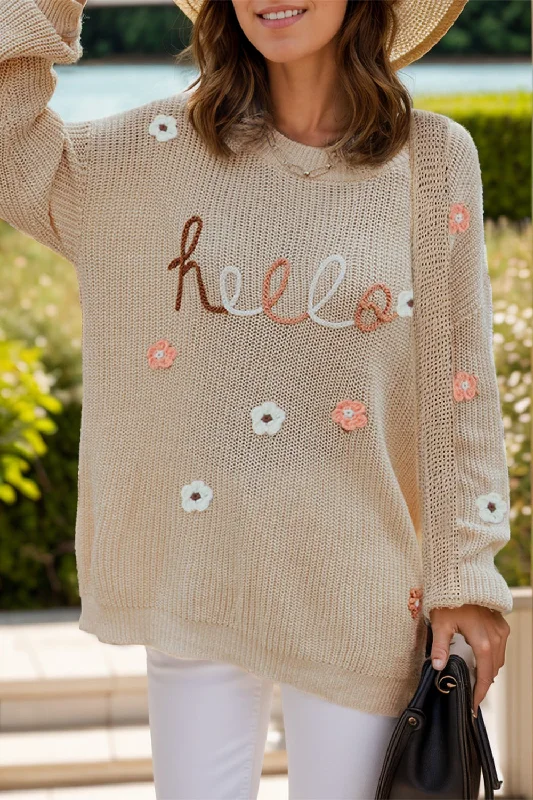 Hazel Blues® |  Flower Round Neck Long Sleeve Sweater Ribbed Striped Patterned