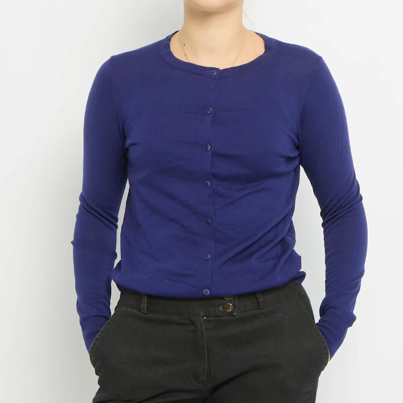 Round Neck Cardigan - UK 10 Silk Blend Satin Velvet
