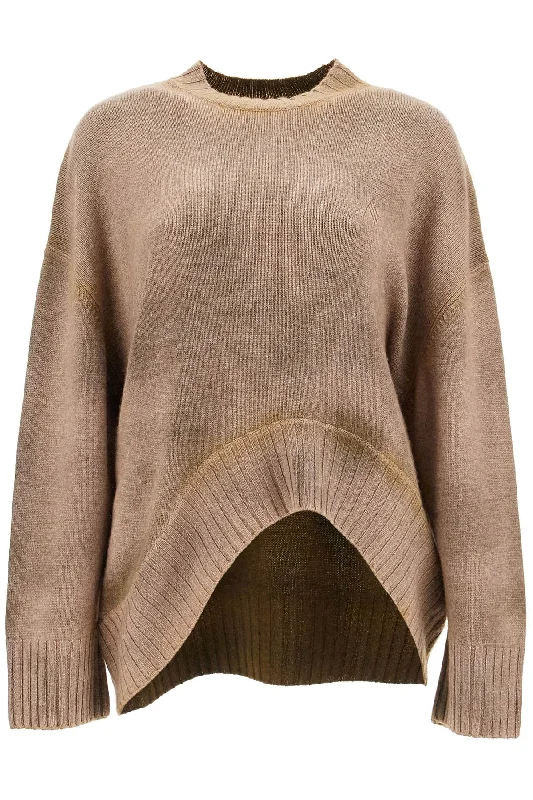 Asymmetric Wool And Cashmere Pullover  - Beige Tapered Sleeve Pullover