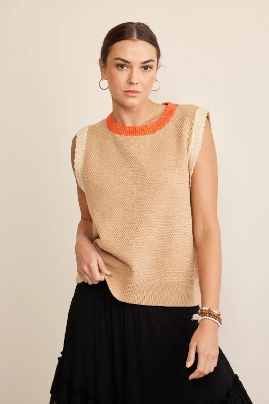 Hazel Blues® | In February Contrast Round Neck Sweater Vest Jersey Fabric Tulle Fabric Batik Fabric Hazel Blues® | In February Contrast Round Neck Sweater Vest Jersey Fabric Tulle Fabric Batik Fabric