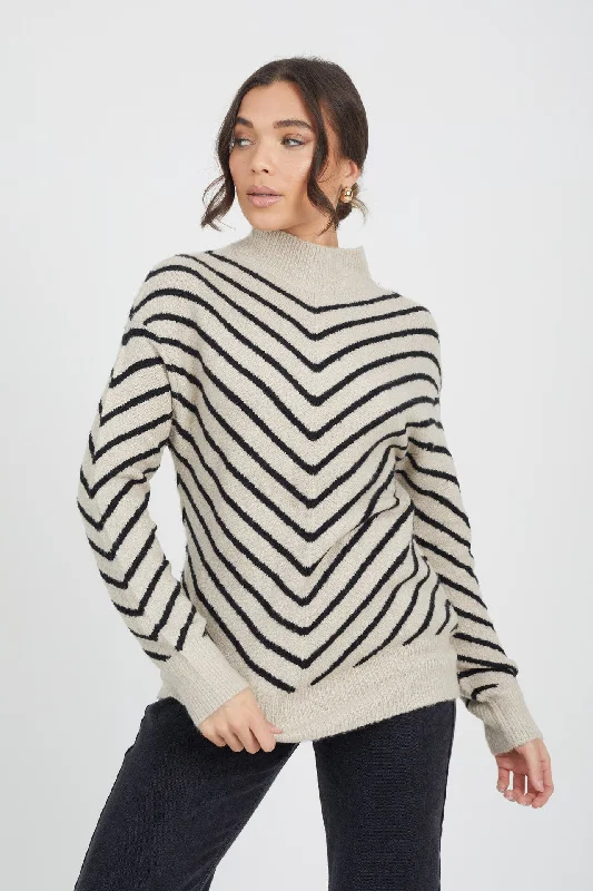 TURTLE NECK CHEVRON KNIT JUMPER Chenille Brocade Lace
