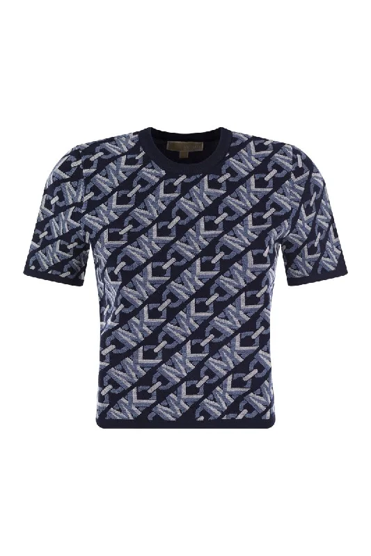 Short-sleeved jacquard pullover with logo Three Quarter Sleeve