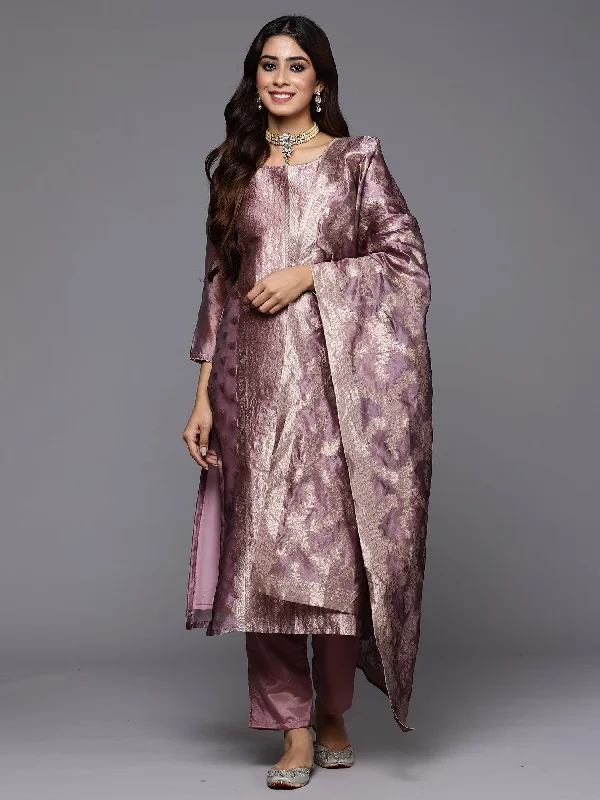 Women Mauve Woven Design Straight Kurta Trousers With Dupatta Set - Taantav Trousers Chinos Classic Women Mauve Woven Design Straight Kurta Trousers With Dupatta Set - Taantav Trousers Chinos Classic