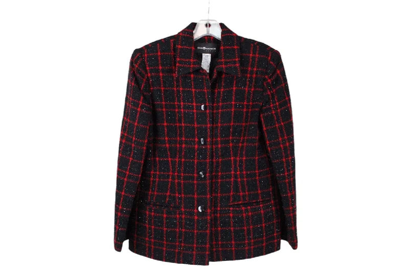 Sag Harbor Black Red Plaid Sparkle Jacket | 6 Petite Embroidered Jacket Appliqued Jacket Beaded Jacket
