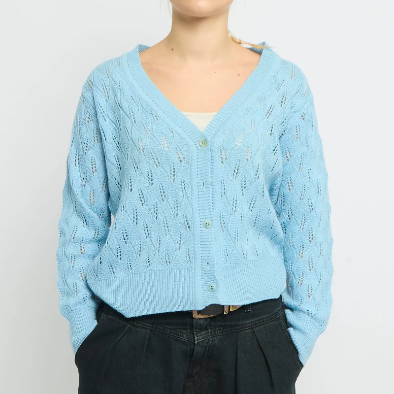 Heavy Knit V-Neck Cardigan Sweater - UK 16 Glossy Satin Silk