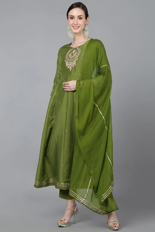 Ahika Green Poly Silk Ethnic Motifs Yoke Design Kurta Trousers With Dupatta Trousers Chinos Classic Ahika Green Poly Silk Ethnic Motifs Yoke Design Kurta Trousers With Dupatta Trousers Chinos Classic
