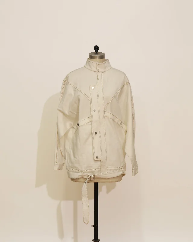 High Neck Denim Jacket - White Wool Jacket Cashmere Jacket Tweed Jacket