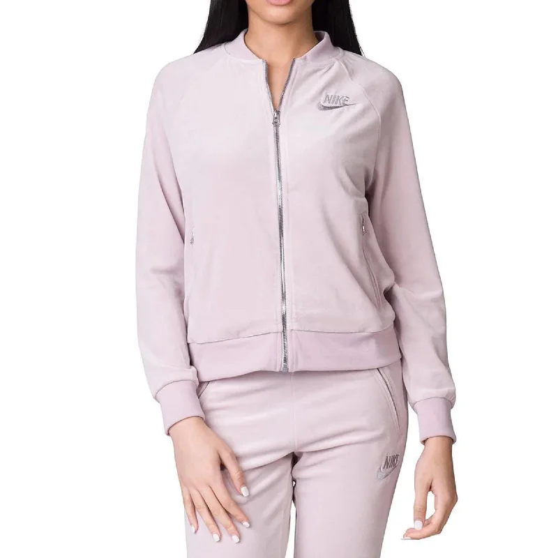 Nike Sportswear Velour Women's Full Zip Jacket Rose-Metallic Silver Welt Pockets Slit Pockets Flap Pockets Nike Sportswear Velour Women's Full Zip Jacket Rose-Metallic Silver Welt Pockets Slit Pockets Flap Pockets