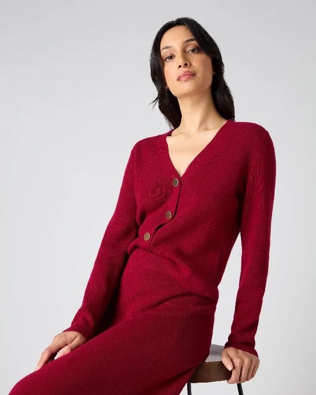 Women's Rib V Neck Cashmere Cardigan Opera Red Jersey Fabric Tulle Fabric Batik Fabric