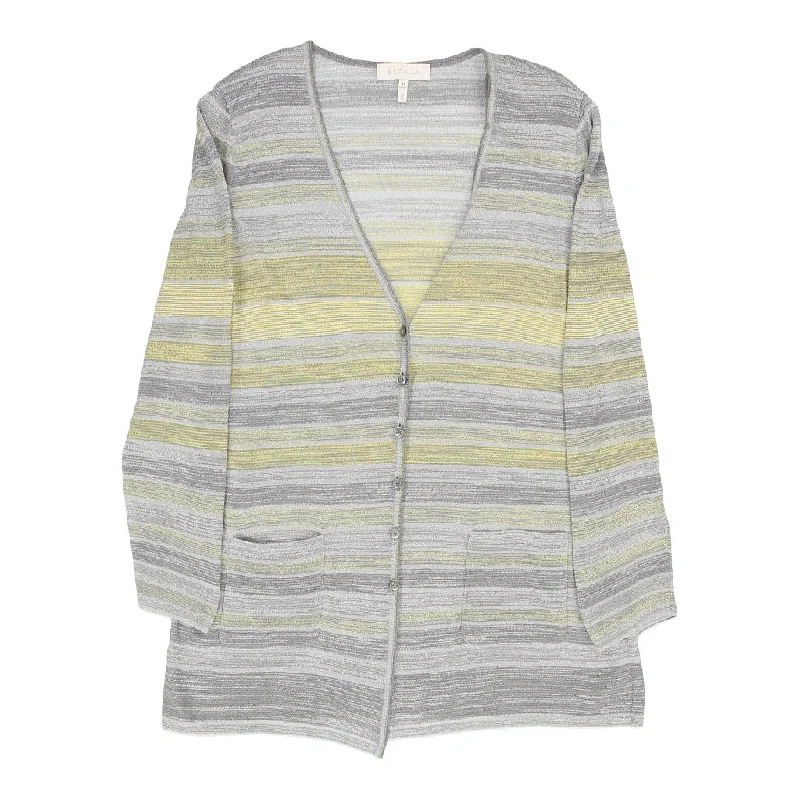 Escada Cardigan - Large Grey Viscose Herringbone Houndstooth Plaid