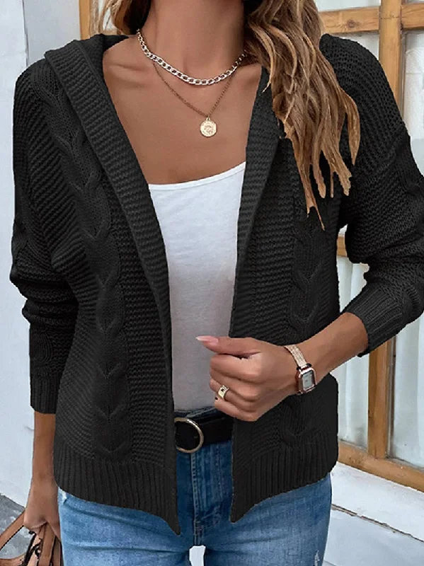 Casual Open Front Hoodie Long Sleeve Cardigan Print Jacquard Patchwork