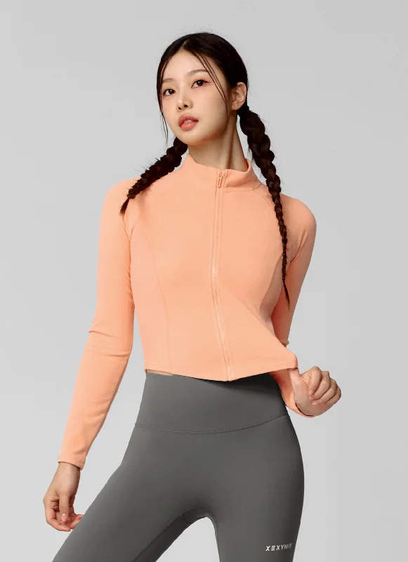 Active Crop Slim Fit Zip-up Jacket Zippered Front Buttoned Front Snap Front