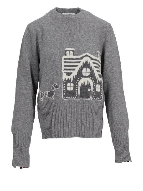 HOLIDAY SCENERY CLASSIC CREW NECK PULLOVER IN FINE MERINO WOOL W/ 4 BAR Square Neck Pullover