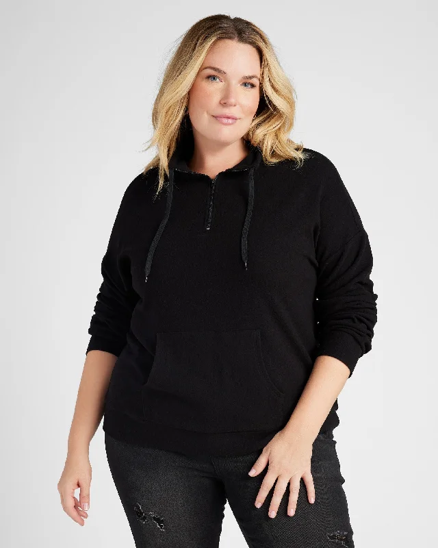 Plus Size Long Sleeve Half Zip Plush Pullover Short Puff Sleeve