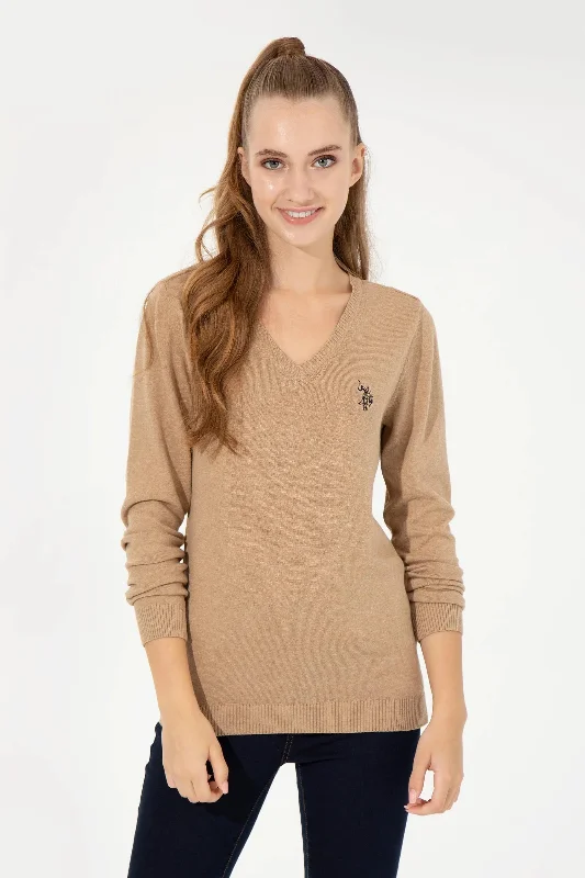 US Polo Assn. Slim Fit Pullover with Logo - Women Jewel Neck Pullover
