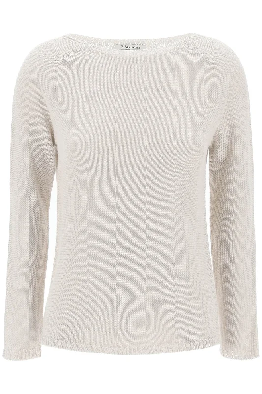 Lightweight Linen Knit Pullover By Giol  - Grey Elbow Length Sleeve