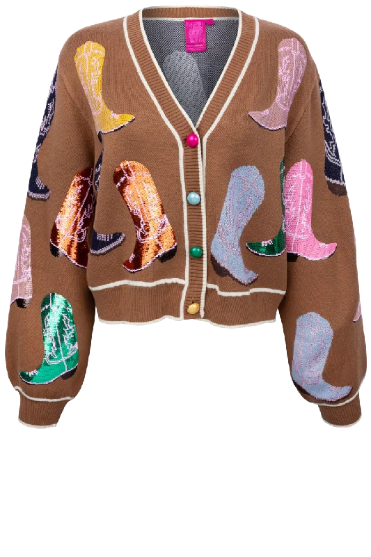 Queen of Sparkles Cowboy Boot Cropped Cardigan Soft Cozy Warm