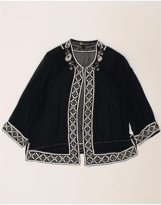 VINTAGE Womens 3/4 Sleeve Cardigan Top IT 50 XL Navy Blue Anti-Pilling Anti-Shrink Durable