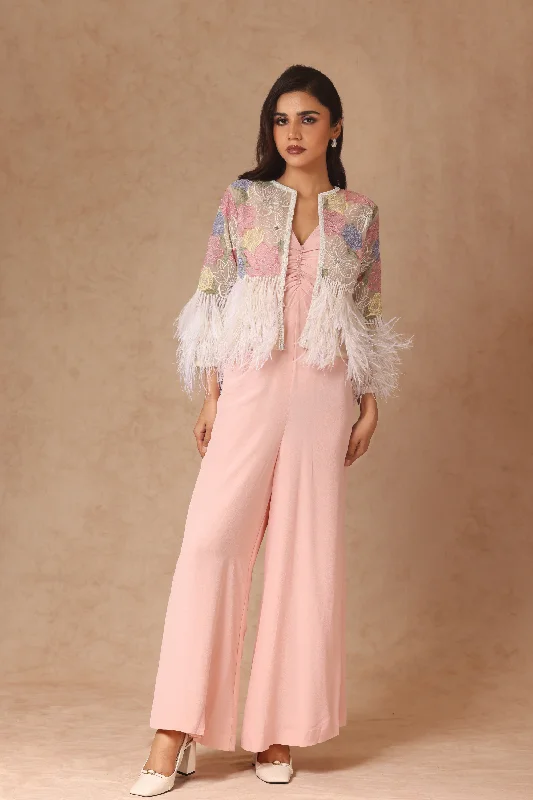 Embroidered Feather Jacket With Cropped Jumpsuit Tailored Jacket Straight Jacket A-Line Jacket Embroidered Feather Jacket With Cropped Jumpsuit Tailored Jacket Straight Jacket A-Line Jacket