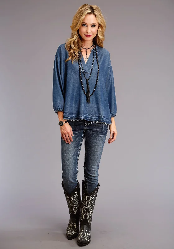 Women's Stetson Denim Pullover Blouse Oversized Cozy Pullover