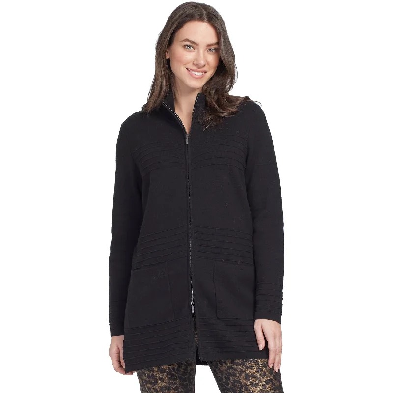 Women's Tribal Two Way Zipper Sweater Cardigan Black Fitted Slim Tailored