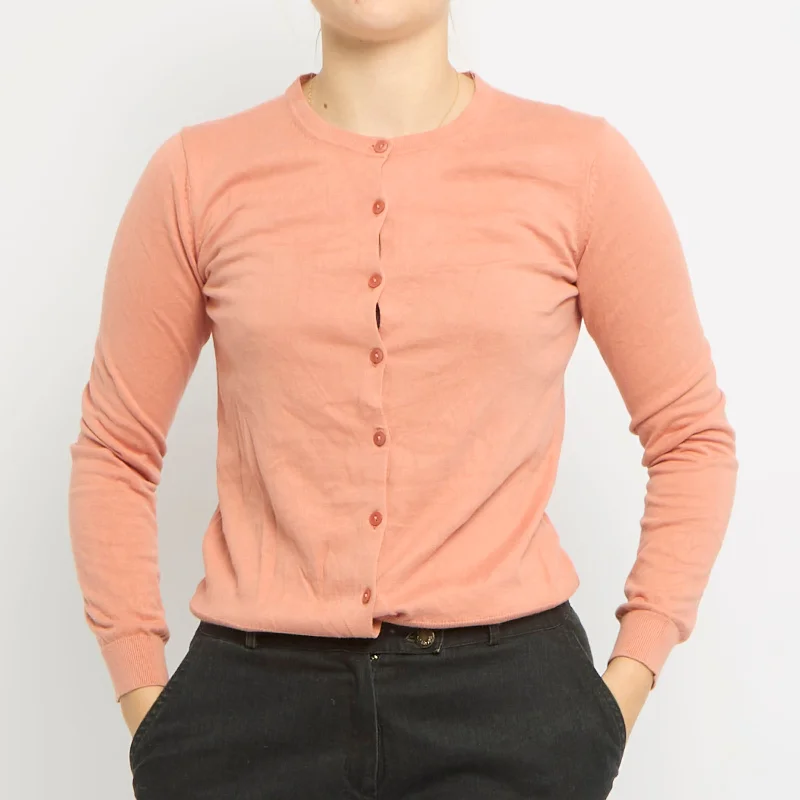 Round Neck Cardigan - UK 10 Spandex Rayon Corduroy