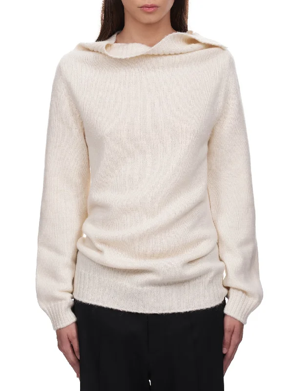 Bel Knitted Sweater (2102-W-KN10-268-WHITE) Welt Pockets Slit Pockets Flap Pockets