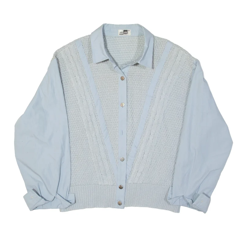 ARA ARA MODELL Patterned Cardigan Blue 80s Waffle Knit Collared Womens M Patchwork Embroidered Appliqued