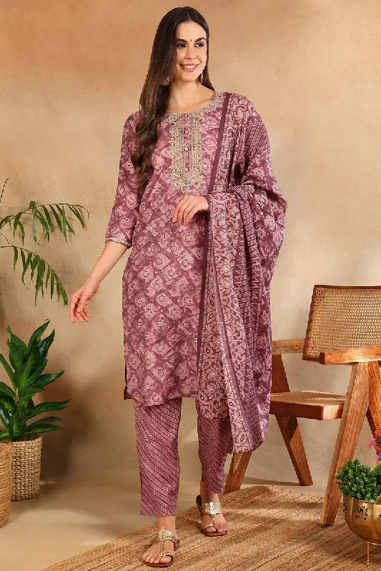 Ahika Mauve Silk Blend Ombre Straight Kurta Trousers With Dupatta Trousers practical durable Ahika Mauve Silk Blend Ombre Straight Kurta Trousers With Dupatta Trousers practical durable