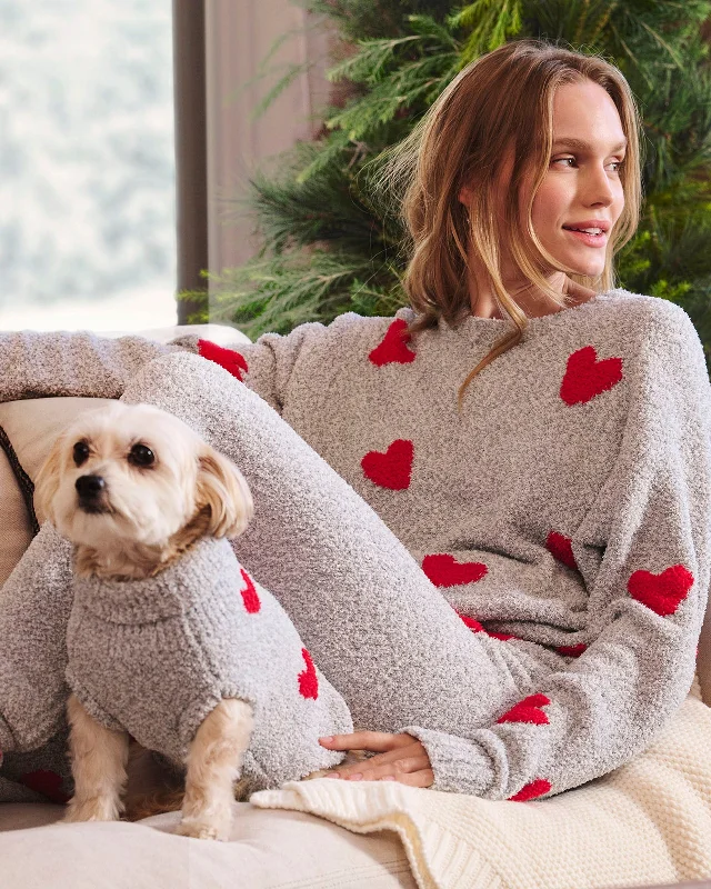 Red Hearts Fuzzy Sweater PJ Set Rayon Fabric Velvet Fabric Corduroy Fabric