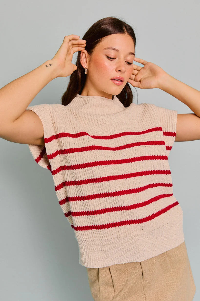 TURTLE NECK POWER SHOULDER STRIPE SWEATER VEST Faux Fur Fabric Real Fur Fabric Shearling Fabric TURTLE NECK POWER SHOULDER STRIPE SWEATER VEST Faux Fur Fabric Real Fur Fabric Shearling Fabric