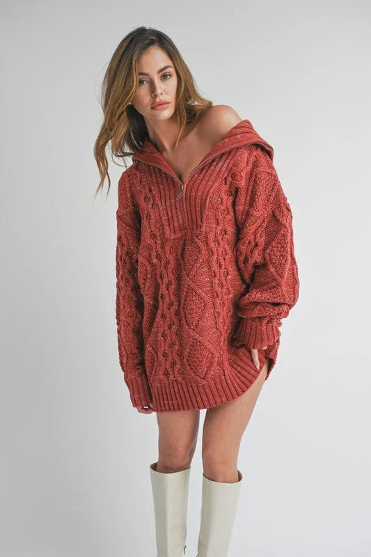 Coco Cable Knit Sweater Dress in Rust Velvet Chenille Corduroy