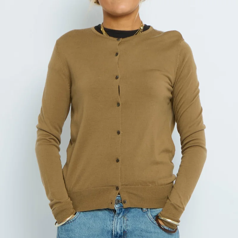 Crew Neck Fine Knit Cardigan - UK 10 Collared Crew Neck Turtle Neck