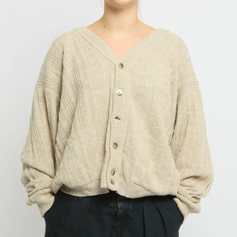Heavy Knit V-Neck Cardigan Sweater - UK 16 Neon metallic Matte