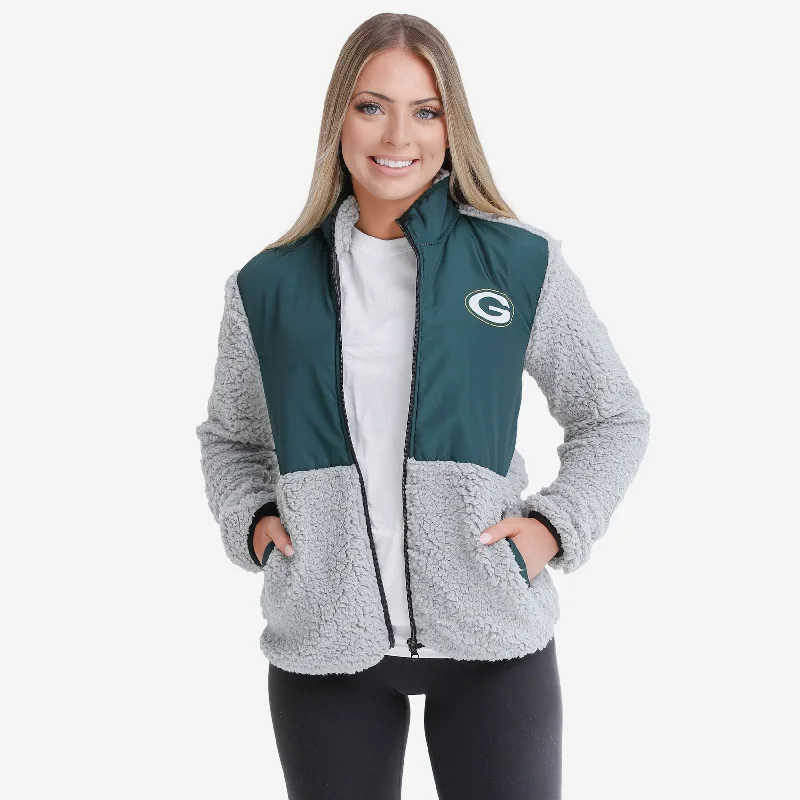 Green Bay Packers Womens Sherpa Soft Zip Up Jacket Elasticated Jacket Padded Jacket Insulated Jacket Green Bay Packers Womens Sherpa Soft Zip Up Jacket Elasticated Jacket Padded Jacket Insulated Jacket