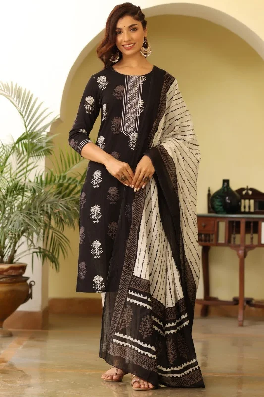 Ahika Women Black & White Rayon Blend Printed Kurta with Trousers & Dupatta Trousers Modern Contemporary Ahika Women Black & White Rayon Blend Printed Kurta with Trousers & Dupatta Trousers Modern Contemporary